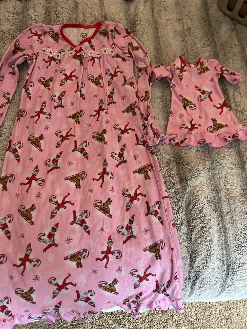 Girls Holiday Pajamas + Matching Doll PJs Bundle - Sizes 8 & 10